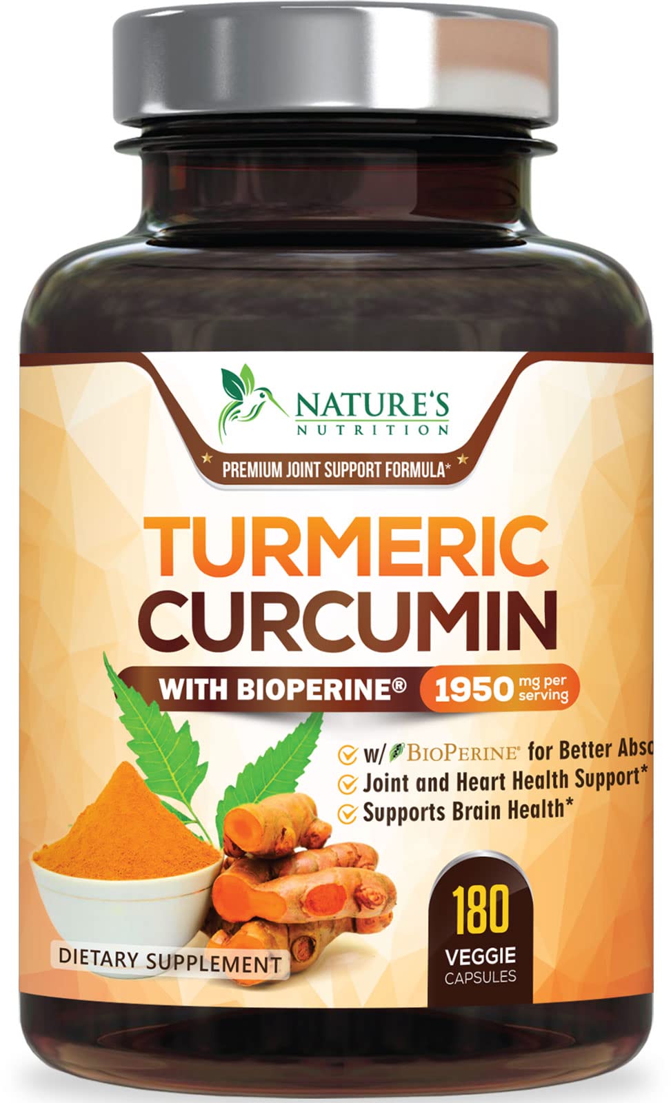 Nature's Nutrition Turmeric Curcumin 1950mg bottle—premium daily joint support