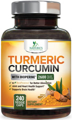Nature's Nutrition turmeric curcumin bottle highlighting 2600mg strength for daily support