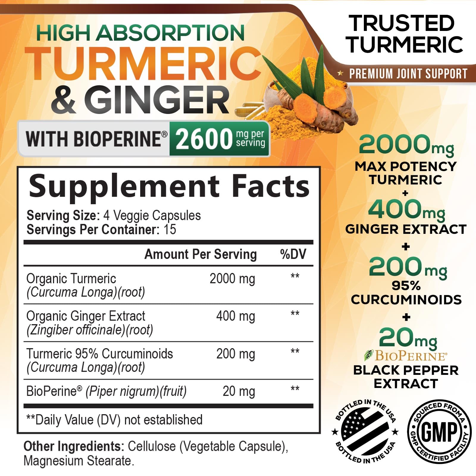 Nature's Nutrition Turmeric Curcumin label close-up emphasizing organic ingredients.
