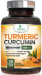 Nature's Nutrition turmeric curcumin bottle showing 2600mg formula for daily joint support