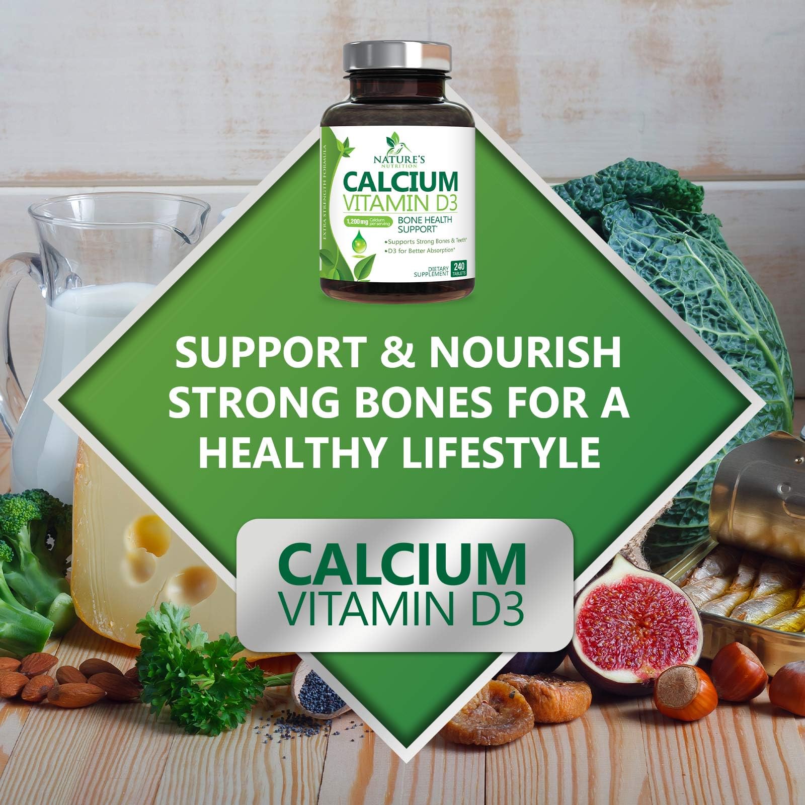 USA-bottled Nature's Nutrition calcium product showcases quality manufacturing