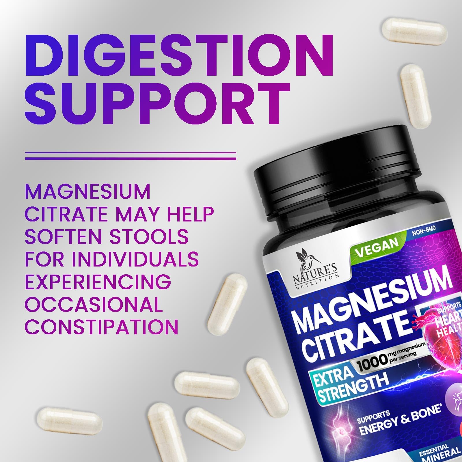 Nature's Nutrition bottle with GMP USA label communicates quality and safe manufacturing.
