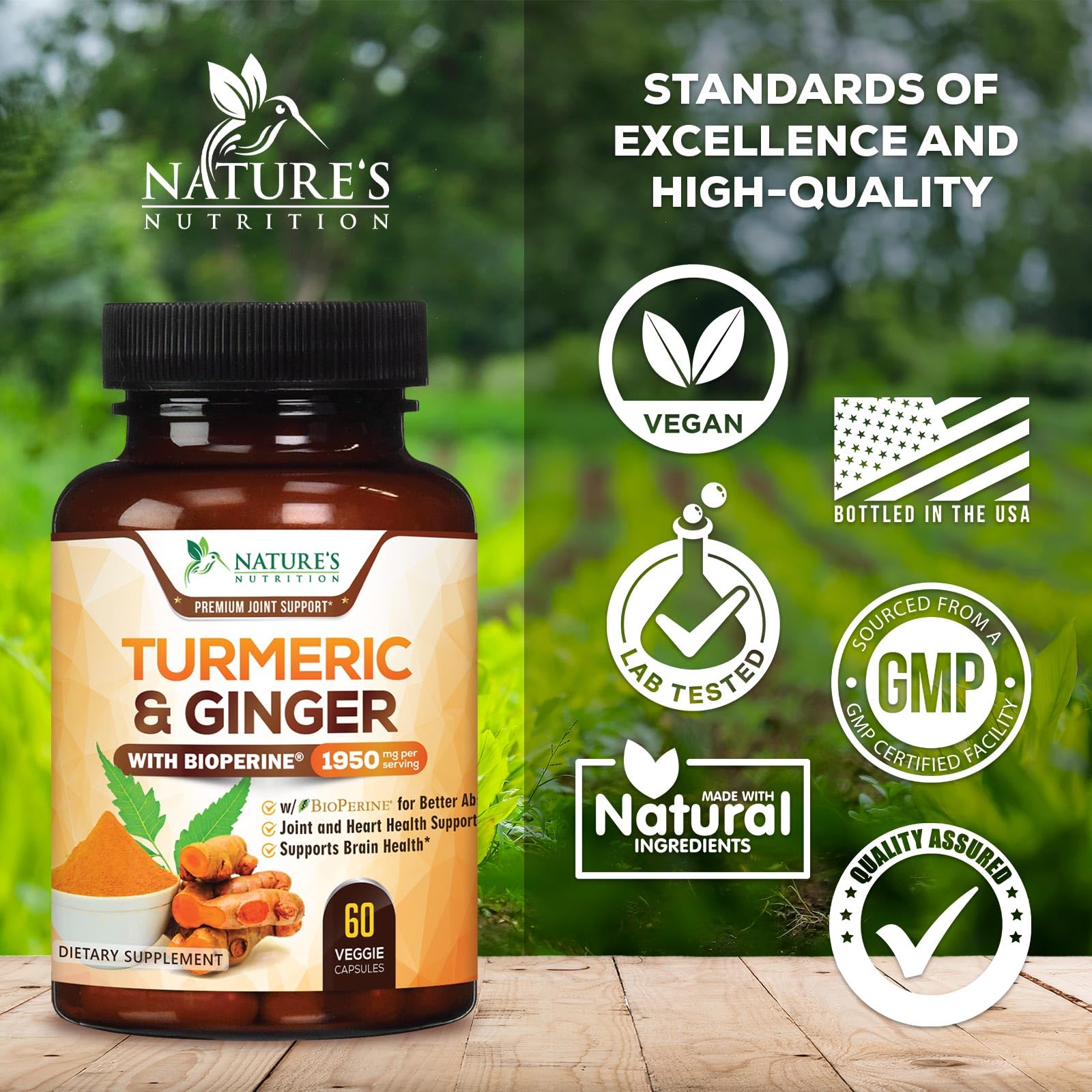 Vegan, non GMO Nature's Nutrition capsules in a sleek package.