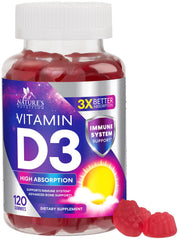 Nature's Nutrition Vitamin D3 Gummies bottle with berry flavor for daily immune support.