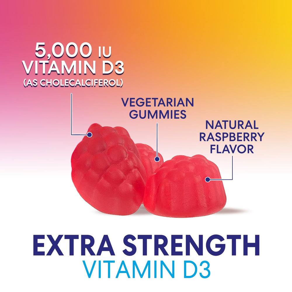 Nature's Nutrition Vitamin D3 gummies berry flavor with 5000 IU per serving.