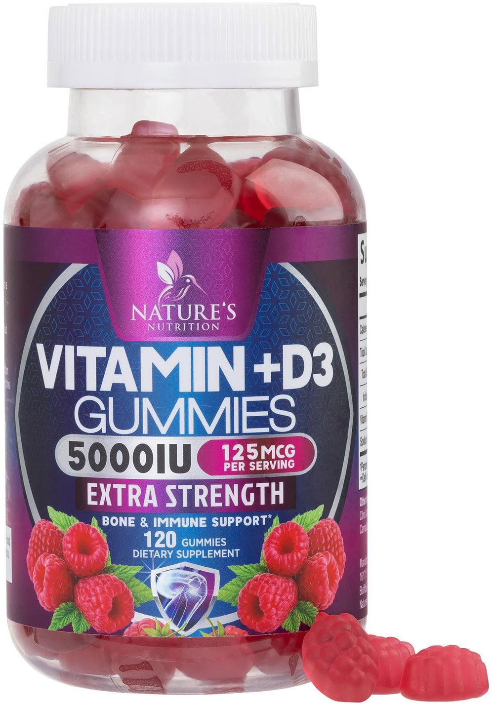 Nature's Nutrition Vitamin D3 gummy bottle for easy daily bone and immune support.