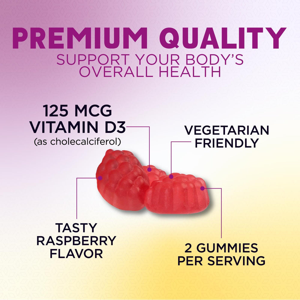 Nature's Nutrition D3 gummy label close-up highlighting 5000 IU potency.