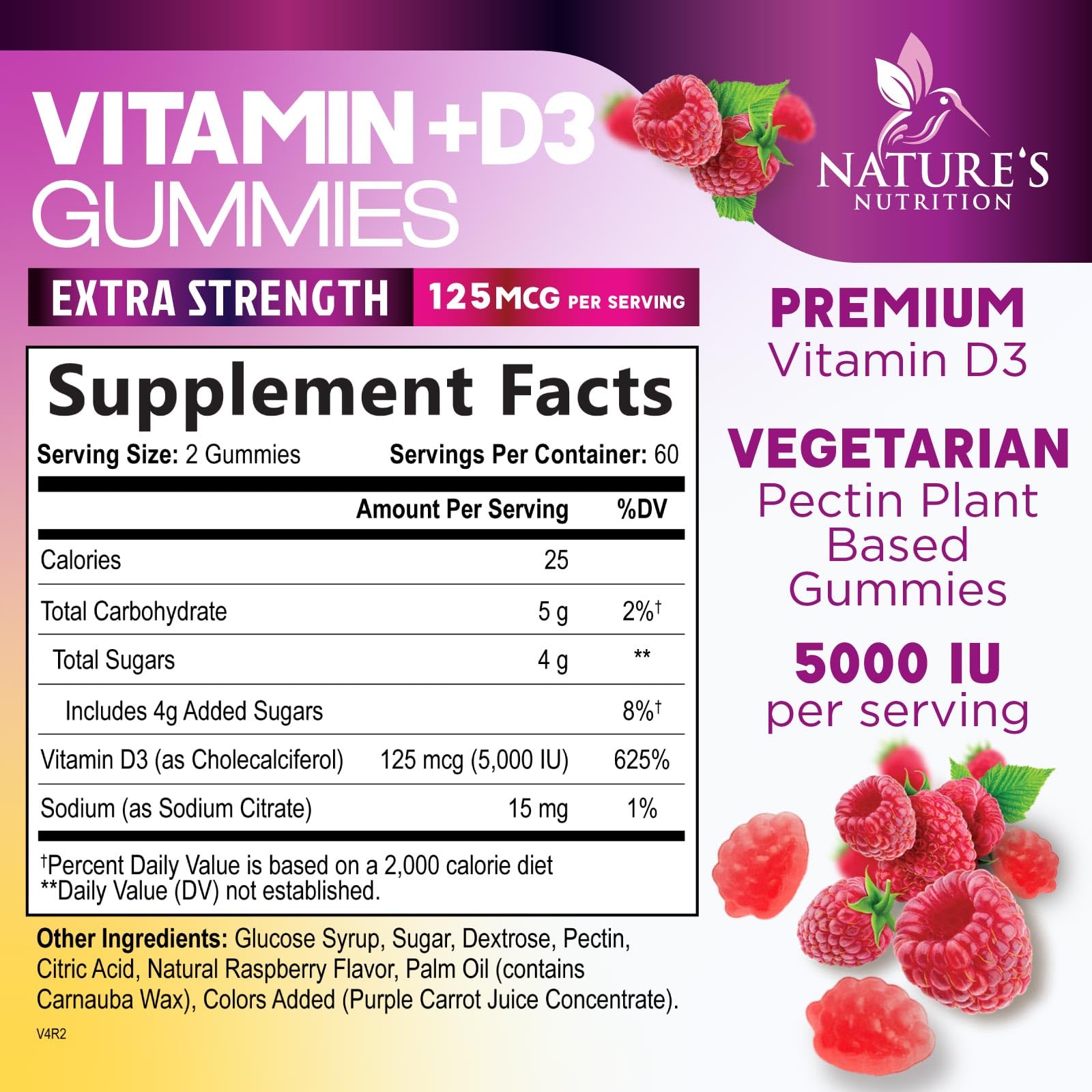 Nature's Nutrition Vitamin D3 gummy pack ready for on-the-go daily immune support.