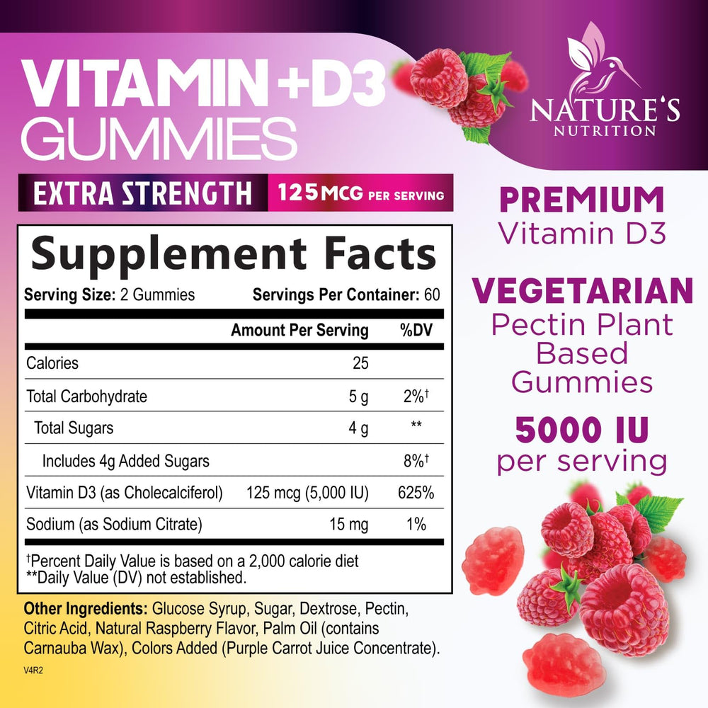 Nature's Nutrition Vitamin D3 gummy pack ready for on-the-go daily immune support.