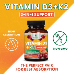 Nature's Nutrition Vitamin D3 K2 chewables ready for daily calcium absorption.