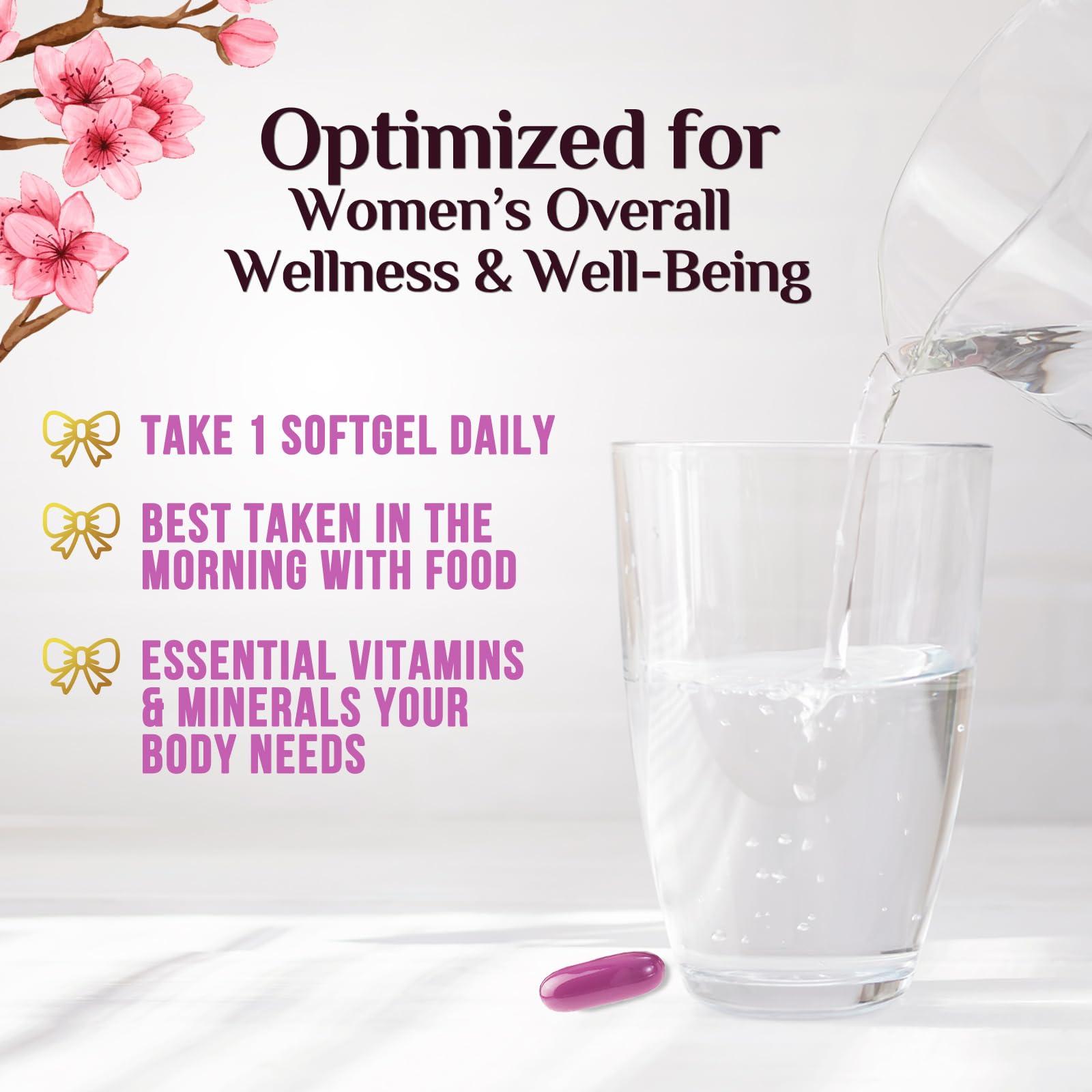 Pill bottle beside a glass of water, emphasizing a digestion-friendly formula.