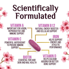 Label details showing calcium, iron, and vitamins in Nature's Nutrition women's multivitamin for daily nutrition.