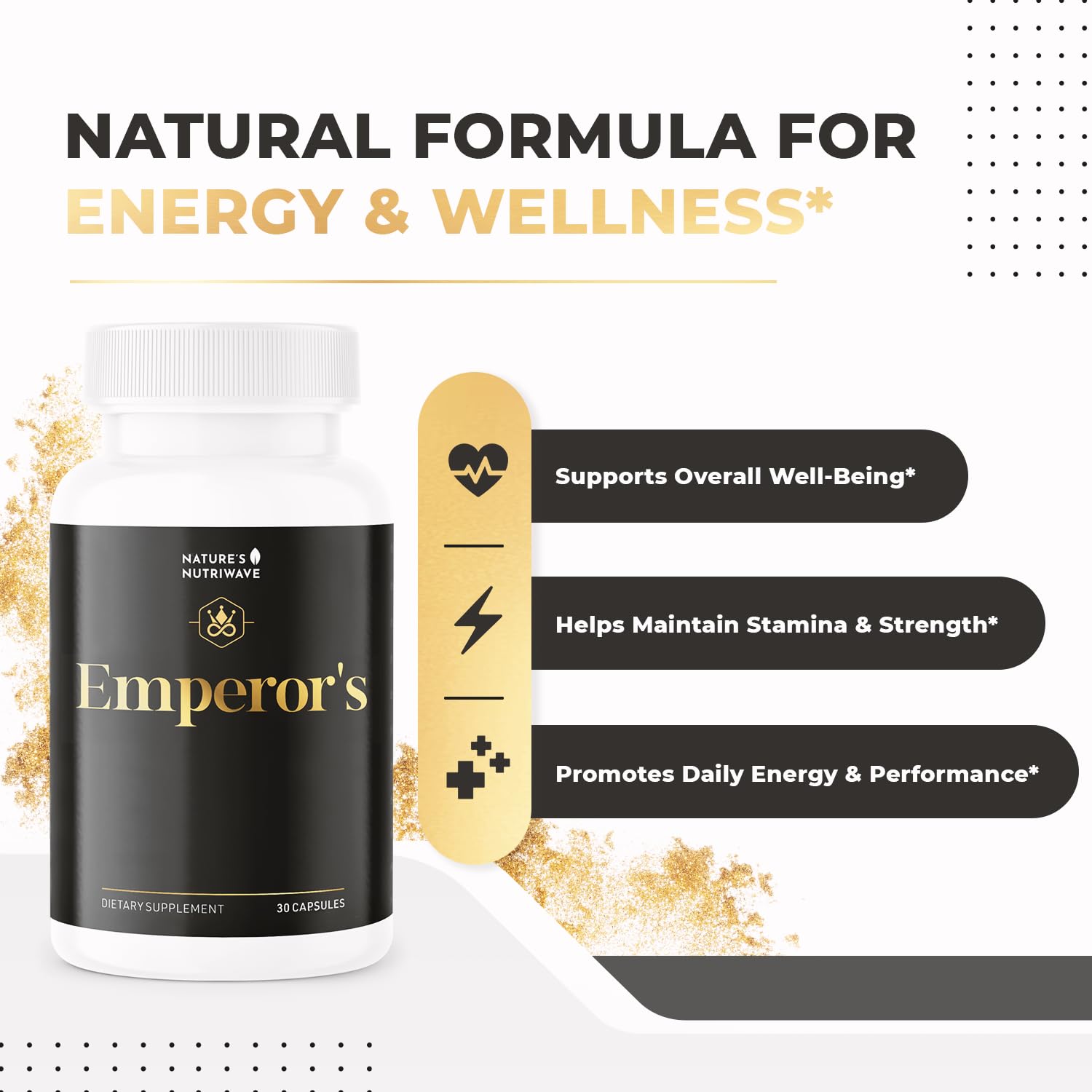 Close-up of Emperor’s Vigor capsules supporting a steady routine with natural ingredients.