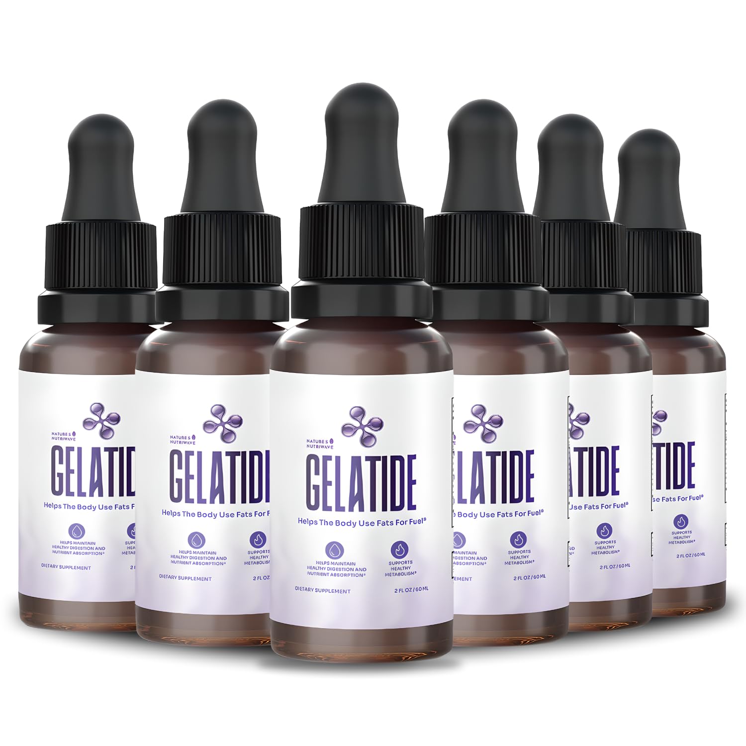 Nature's NutriWave GELATIDE bottle with liquid drops for daily use.