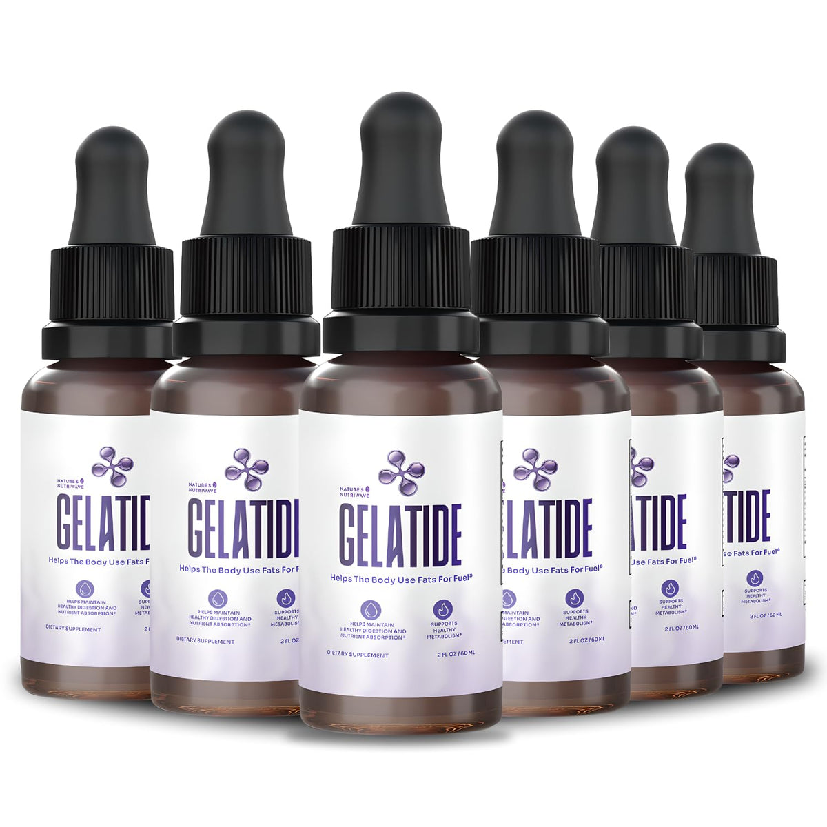 Nature's NutriWave GELATIDE bottle with liquid drops for daily use.