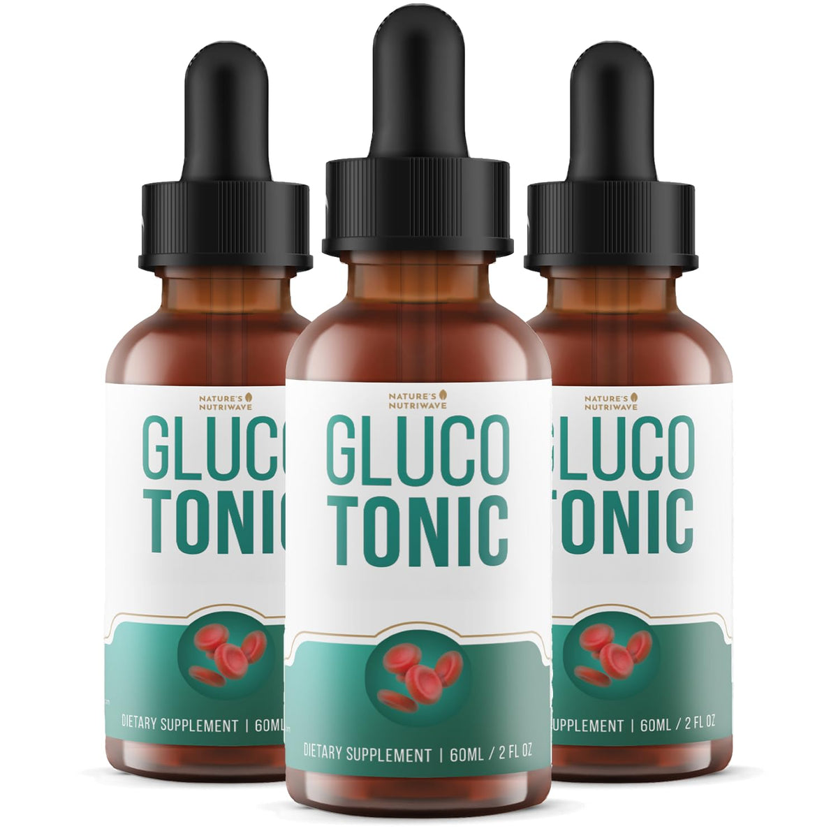 Nature's NutriWave GlucoTonic bottle with dropper for easy daily dose
