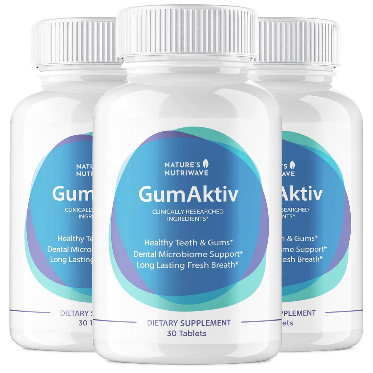 Nature's NutriWave GumAktiv tablets close-up for daily gum and tooth support.