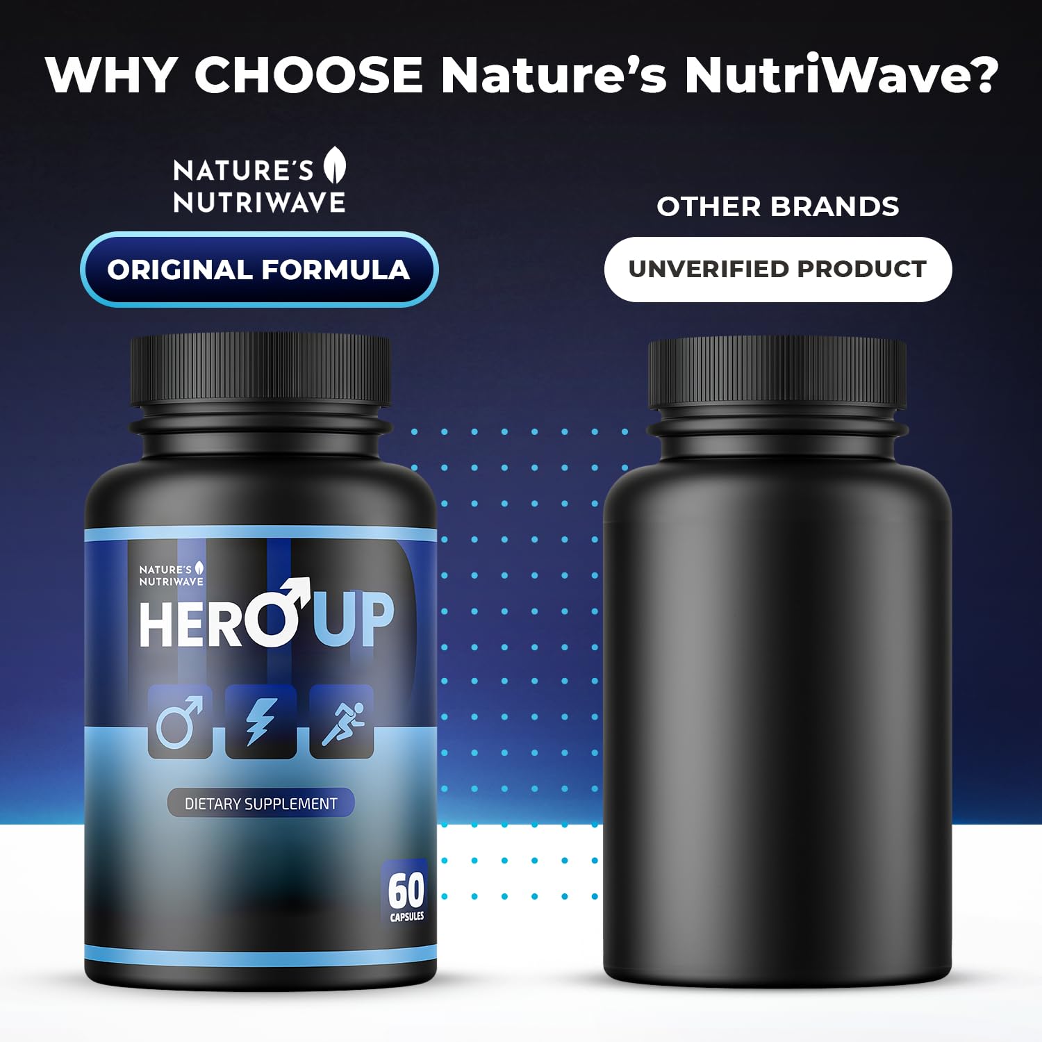HeroUP bottle and label detailing plant-based ingredients