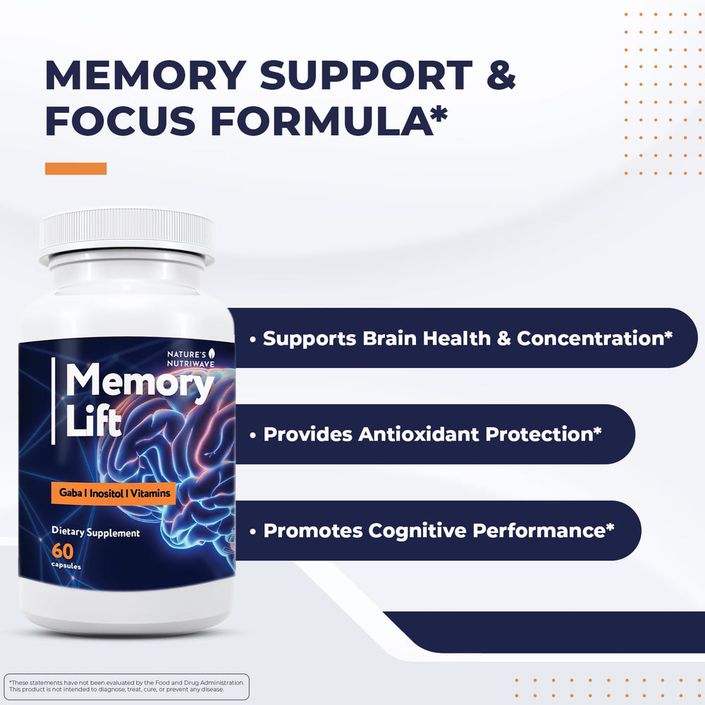 Memory Lift capsules close-up showing easy-to-swallow tablets for daily use