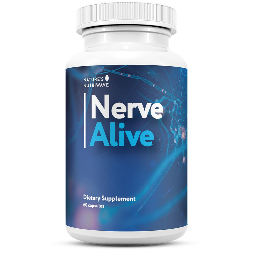 Nature’s NutriWave NerveAlive capsules on bottle for daily calm and balance.