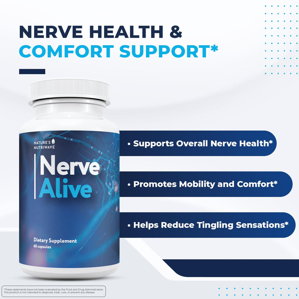 NerveAlive bottle label with passionflower and marshmallow root for relaxation.