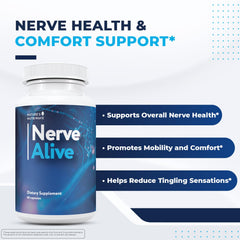 NerveAlive bottle label with passionflower and marshmallow root for relaxation.