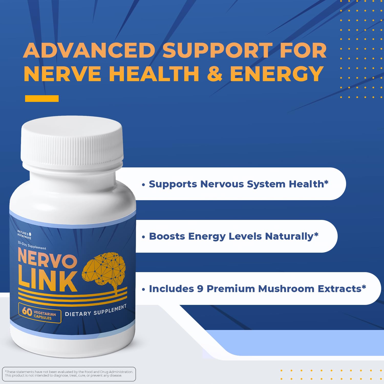 Nature’s NutriWave Nervolink capsules closeup highlighting pure, non-GMO ingredients for daily balance