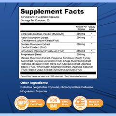 Nervolink mushroom blend label highlights clean, non-GMO, USA-made quality.