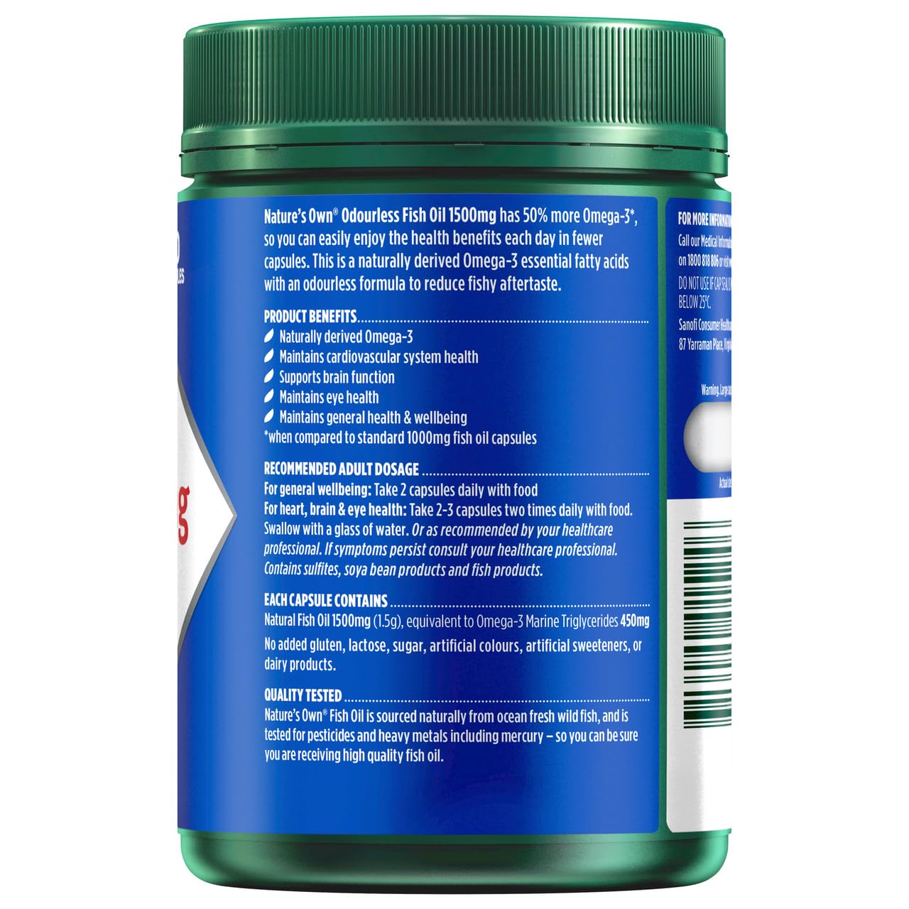 Nature's Own Omega-3 1500mg capsules demonstrate an easy-to-take odourless option.