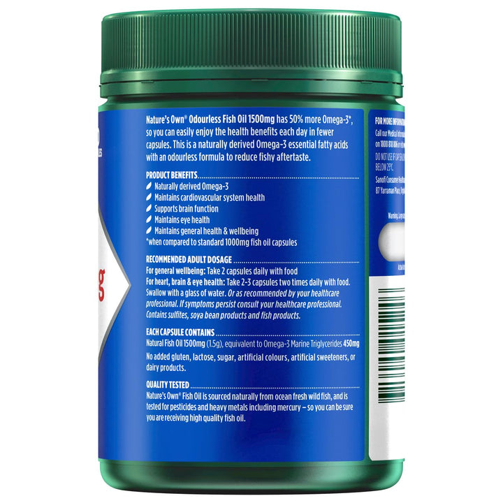 Nature's Own Omega-3 1500mg capsules demonstrate an easy-to-take odourless option.