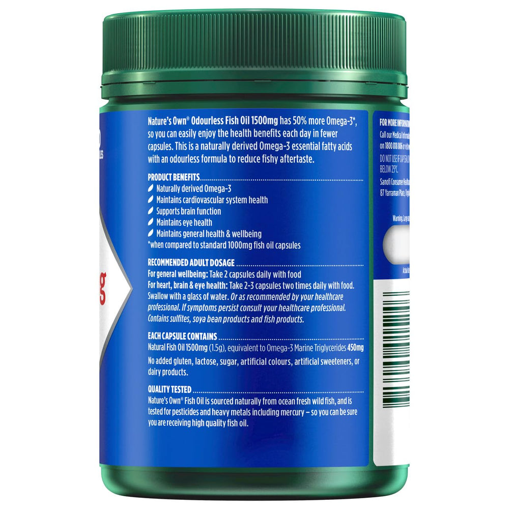 Nature's Own Omega-3 1500mg capsules demonstrate an easy-to-take odourless option.