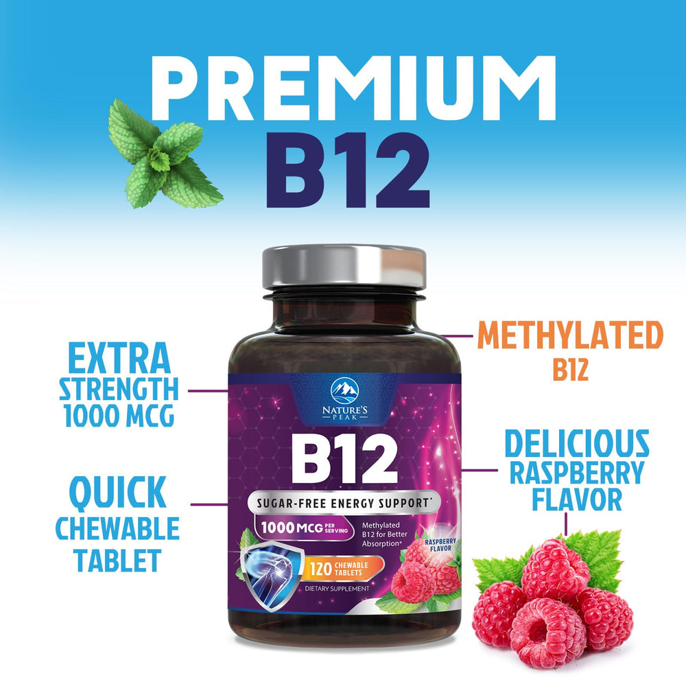 Nature's Peak B12 ingredients panel highlighting methylcobalamin