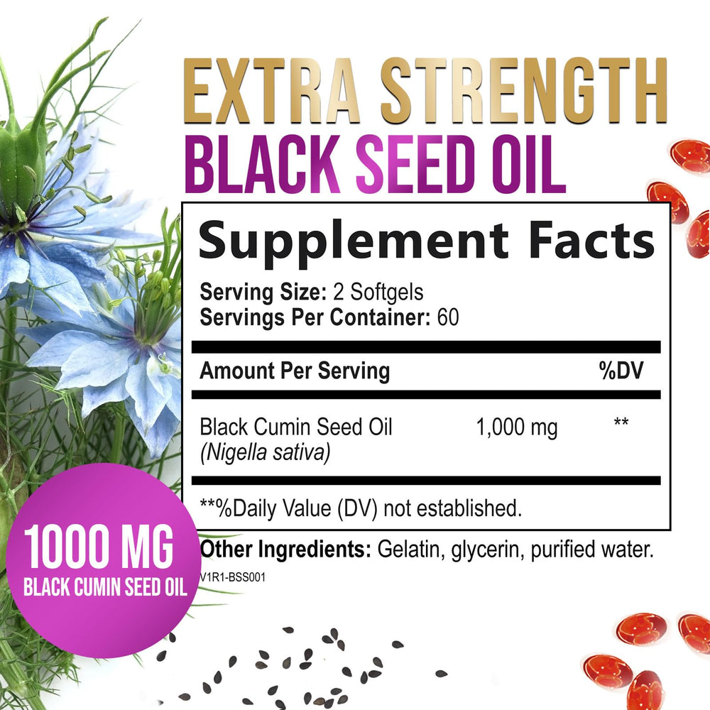 Nature's Peak Black Seed Oil softgels closeup for convenient daily intake.