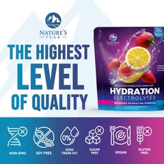 Nature's Peak nutrition label highlights minerals for balanced electrolyte support.