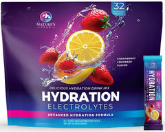 Nature's Peak electrolyte packets strawberry lemon box front for convenient hydration on the go