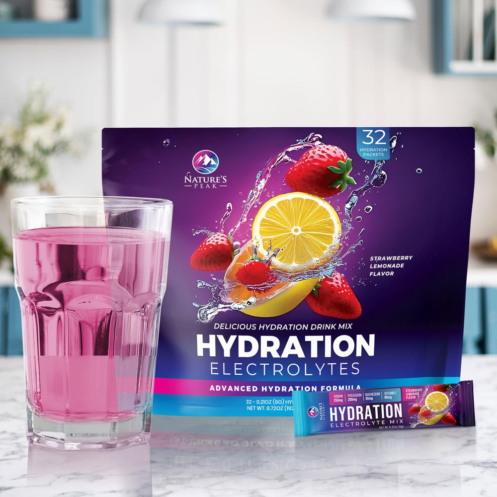 Ingredient panel on Nature's Peak electrolyte packets highlighting minerals