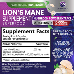 Nature's Peak Lions Mane capsules bottle closeup highlighting convenient daily dosage