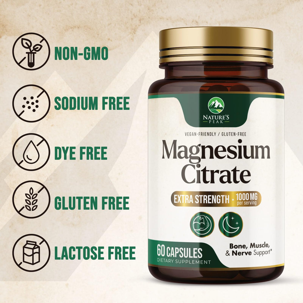 Nature's Peak Magnesium Citrate 1000mg capsules in a daily-use scene