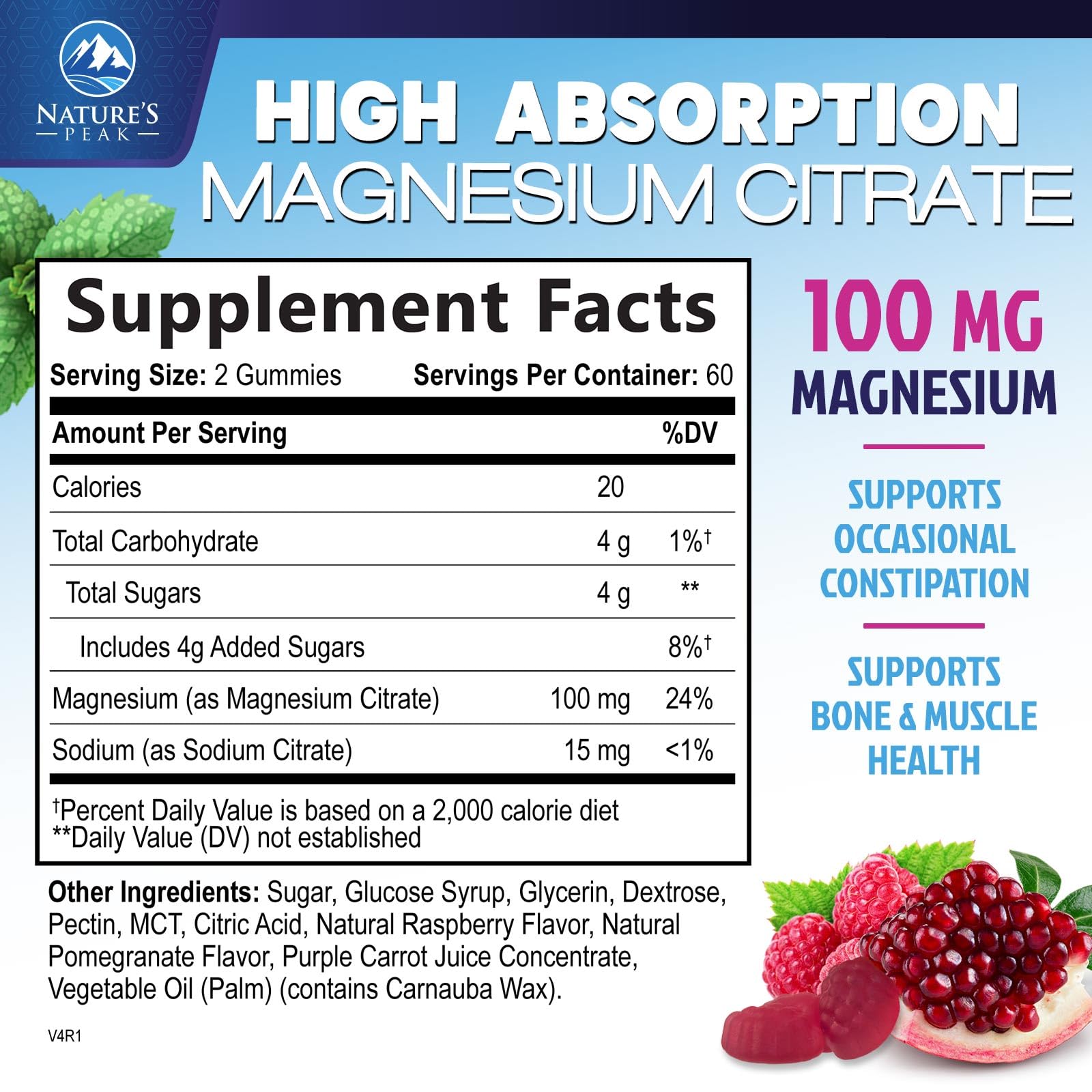 Nature's Peak raspberry gummies close-up for a tasty daily magnesium option