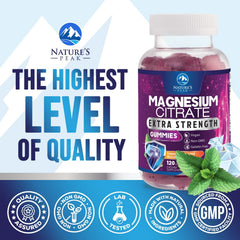 Nature's Peak gummy with vegan symbol signals plant-based magnesium for the family