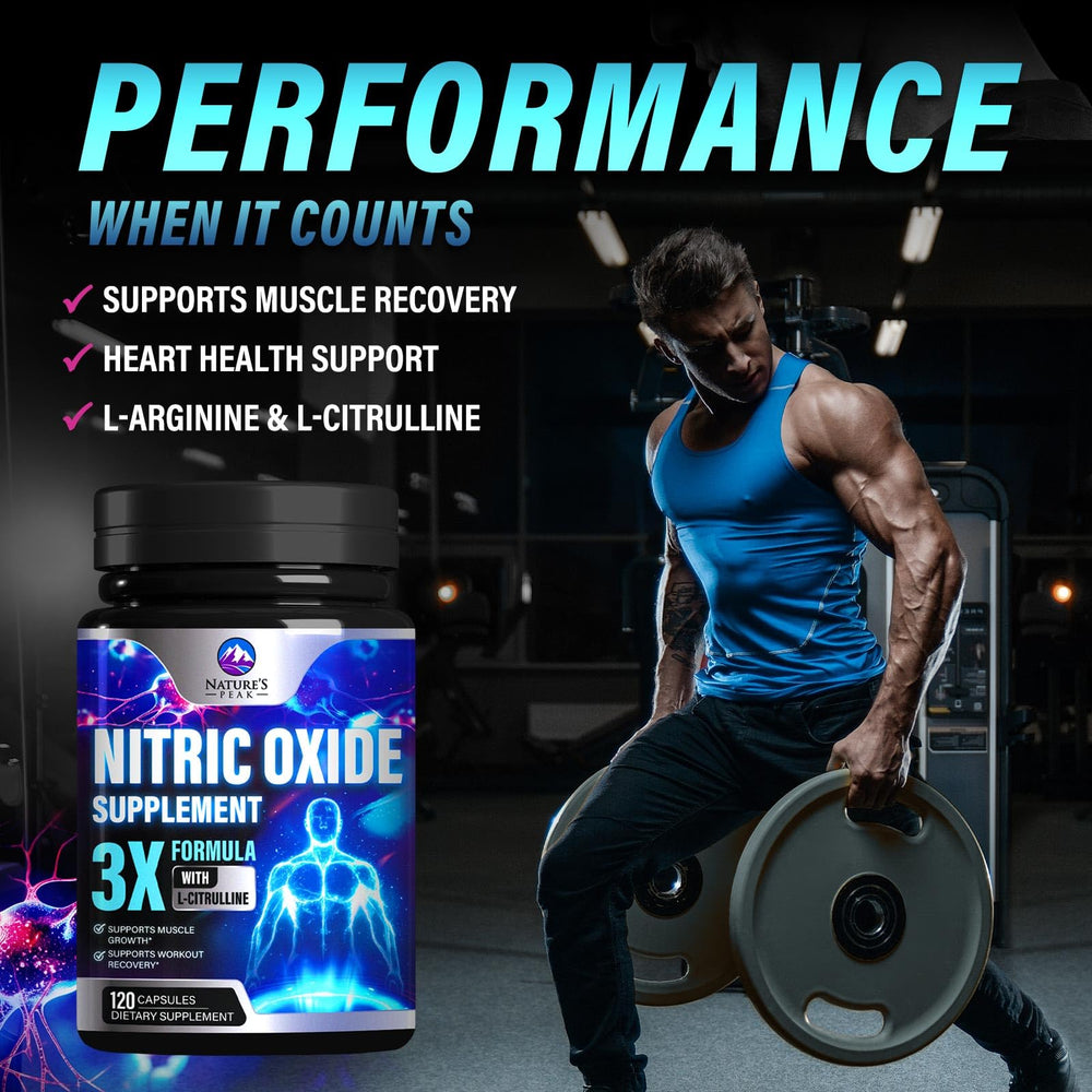 Nature's Peak Nitric Oxide capsules on a clean surface for daily energy support