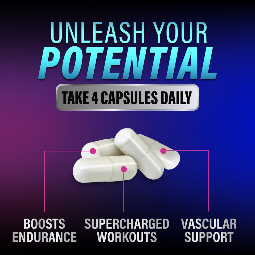 Nature's Peak Nitric Oxide capsules in a workout scene suggesting stamina
