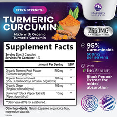Organic ginger and turmeric capsules from Nature's Peak in a vegan bottle.