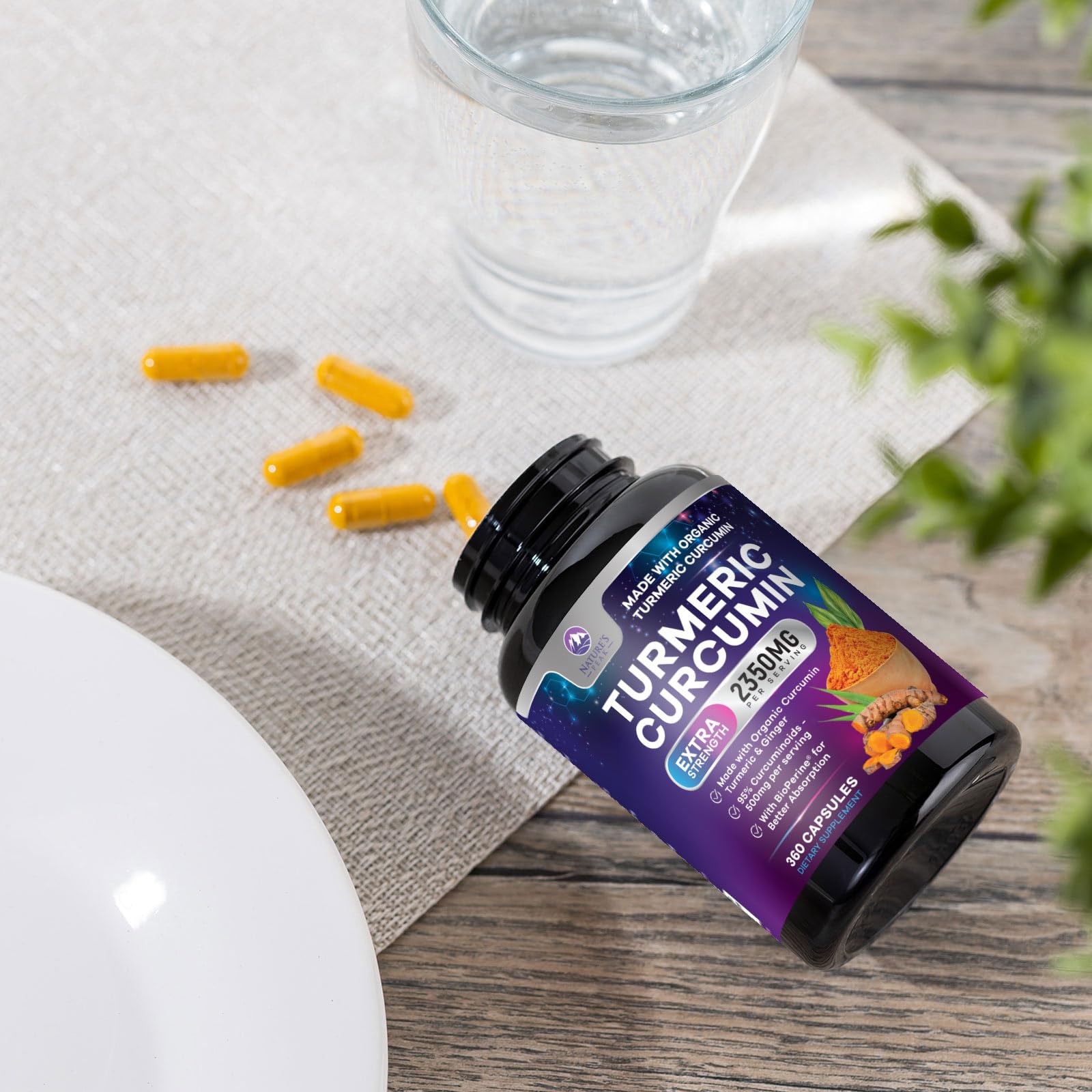 Front-facing Nature's Peak packaging indicates 360 capsules for long-term use.