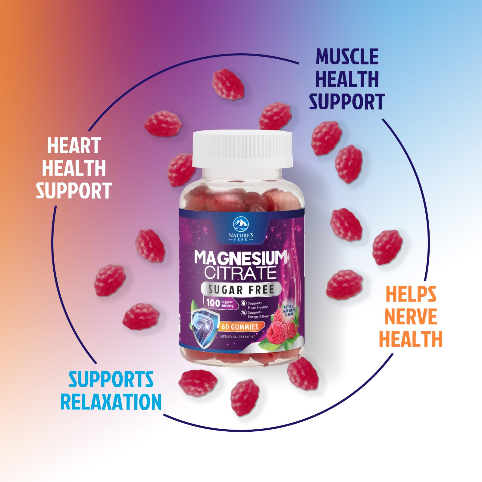 Nature's Peak gummies showcase sugar-free formula for gentle digestion.