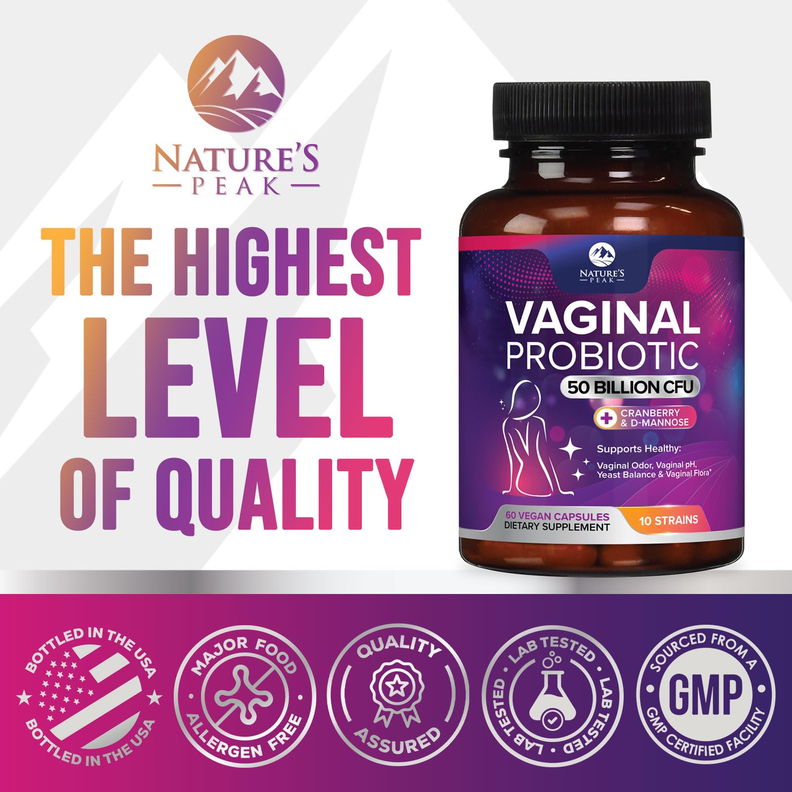 Nature's Peak D-Mannose ingredient panel complements probiotic blend