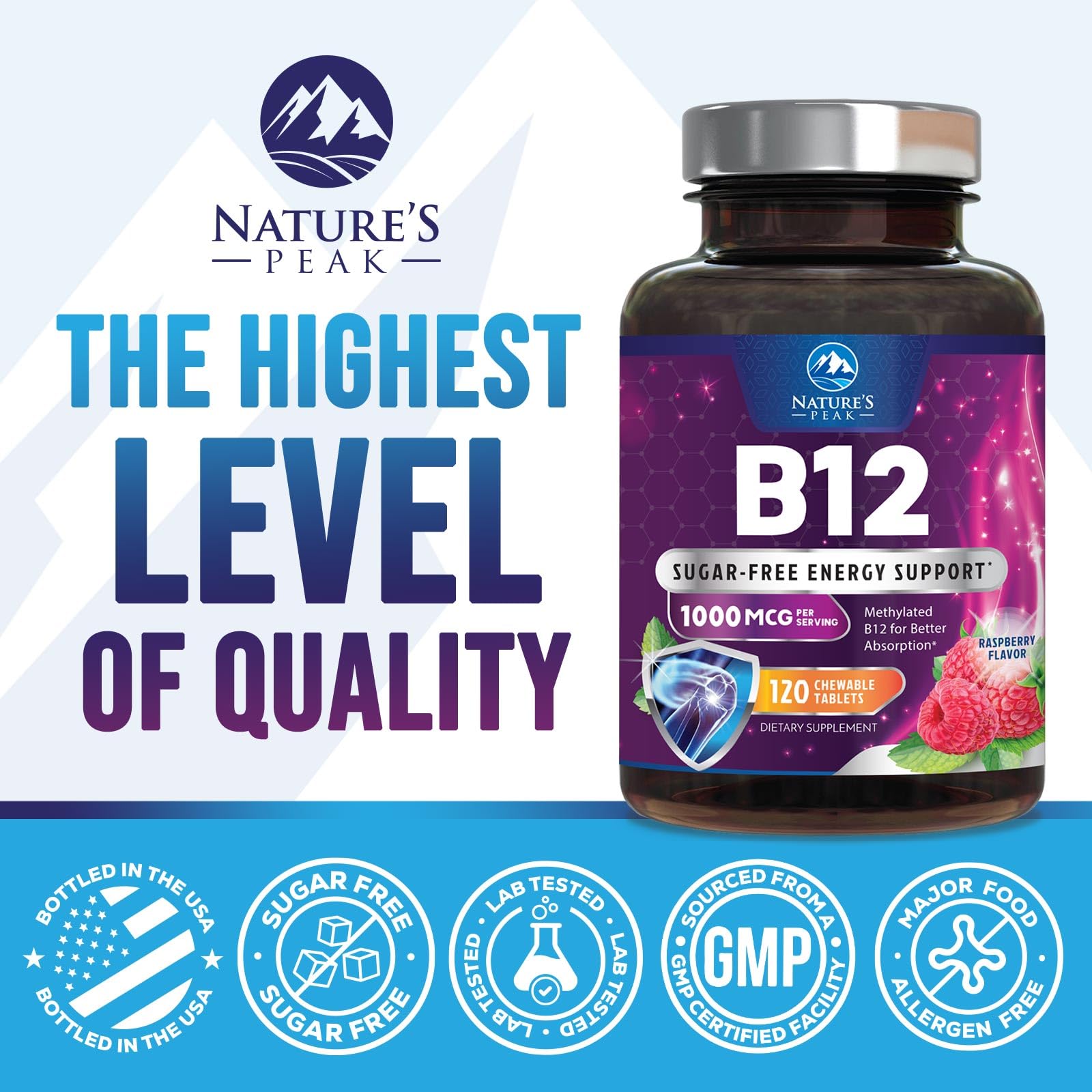 Nature's Peak vegan sugar-free B12 chewables for easy daily use