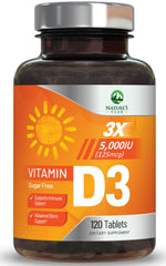 Nature's Peak Vitamin D3 5000IU bottle for daily bone and immune support.