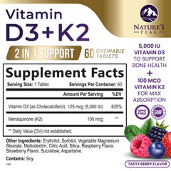 Nature's Peak Vitamin D3 K2 berry chewables provide easy daily supplementation.