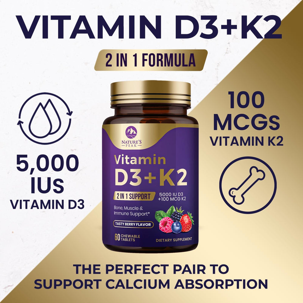 Nature's Peak daily immune and bone health support with D3 K2.